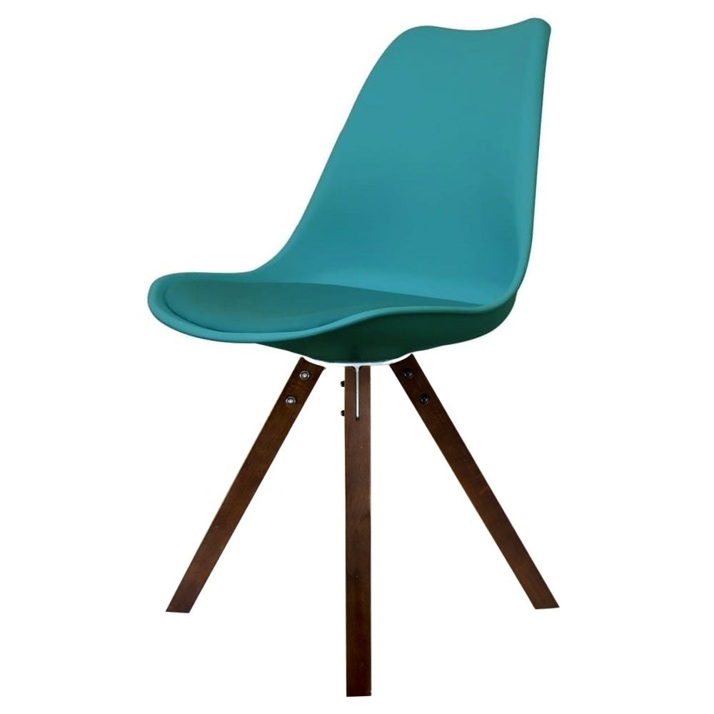 Soho Teal Plastic Dining Chair with Square Pyramid Dark Wood Legs