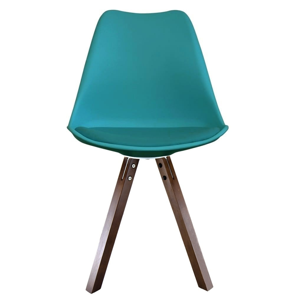 Soho Teal Plastic Dining Chair with Square Pyramid Dark Wood Legs
