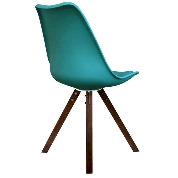 Soho Teal Plastic Dining Chair with Square Pyramid Dark Wood Legs