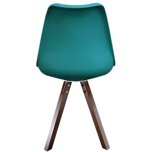 Soho Teal Plastic Dining Chair with Square Pyramid Dark Wood Legs