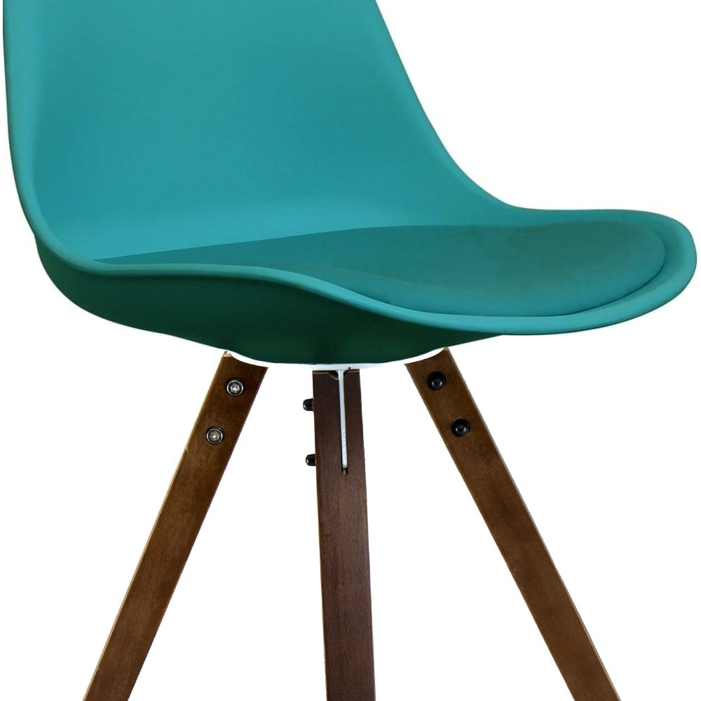 Soho Teal Plastic Dining Chair with Square Pyramid Dark Wood Legs