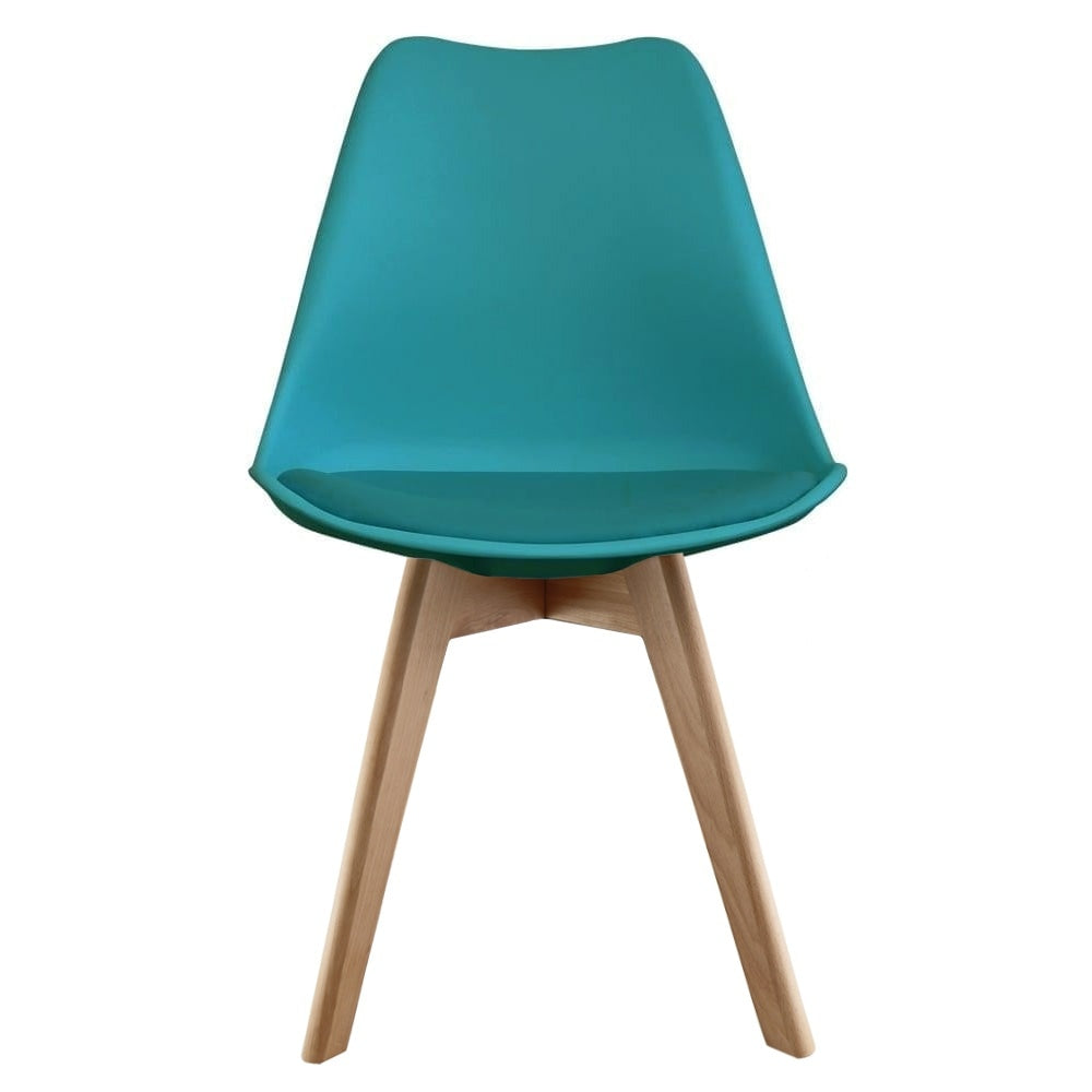 Soho Teal Plastic Dining Chair with Squared Light Wood Legs