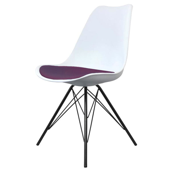 Soho White and Aubergine Purple Plastic Dining Chair with Black Metal Legs