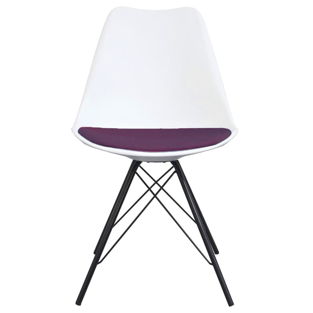 Soho White and Aubergine Purple Plastic Dining Chair with Black Metal Legs