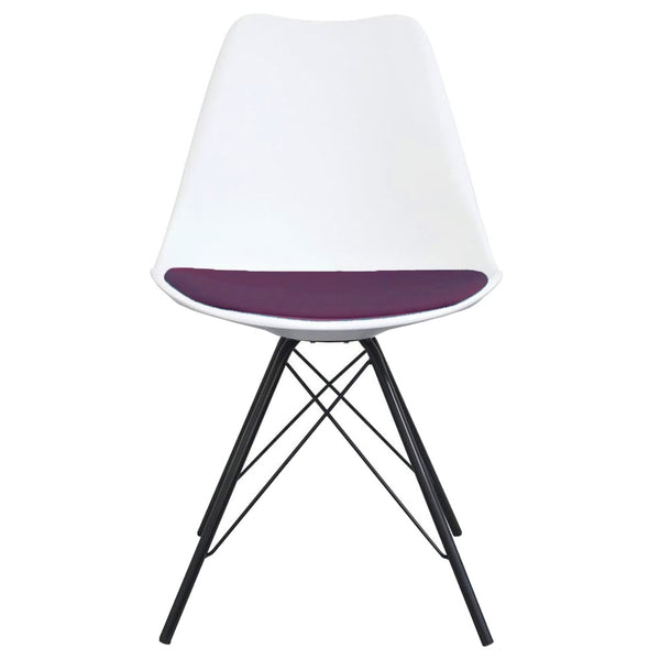 Soho White and Aubergine Purple Plastic Dining Chair with Black Metal Legs