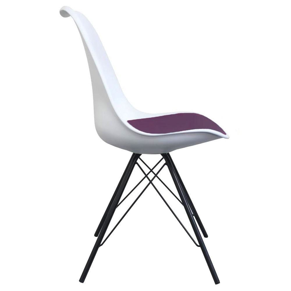 Soho White and Aubergine Purple Plastic Dining Chair with Black Metal Legs