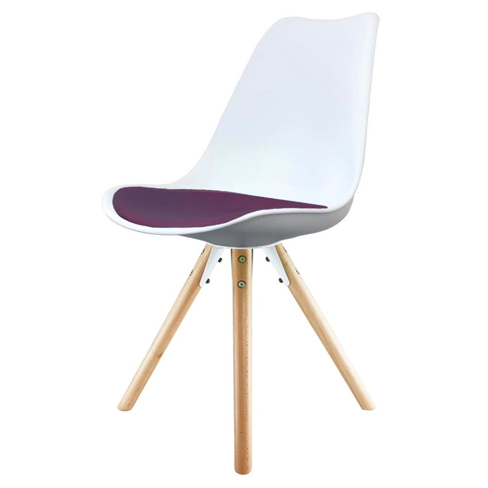 Soho White and Aubergine Purple Plastic Dining Chair with Pyramid Light Wood Legs