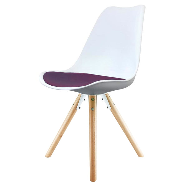 Soho White and Aubergine Purple Plastic Dining Chair with Pyramid Light Wood Legs
