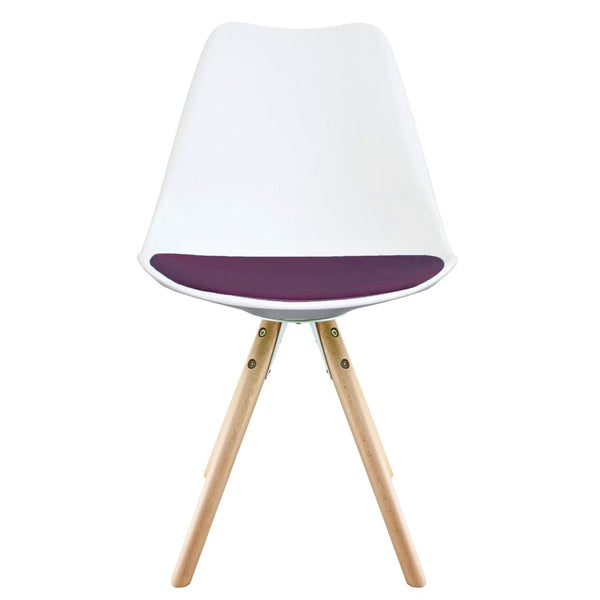 Soho White and Aubergine Purple Plastic Dining Chair with Pyramid Light Wood Legs