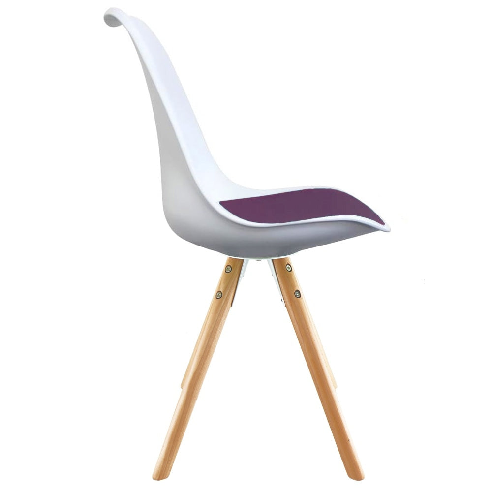 Soho White and Aubergine Purple Plastic Dining Chair with Pyramid Light Wood Legs