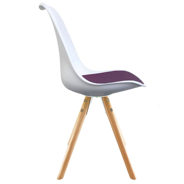 Soho White and Aubergine Purple Plastic Dining Chair with Pyramid Light Wood Legs