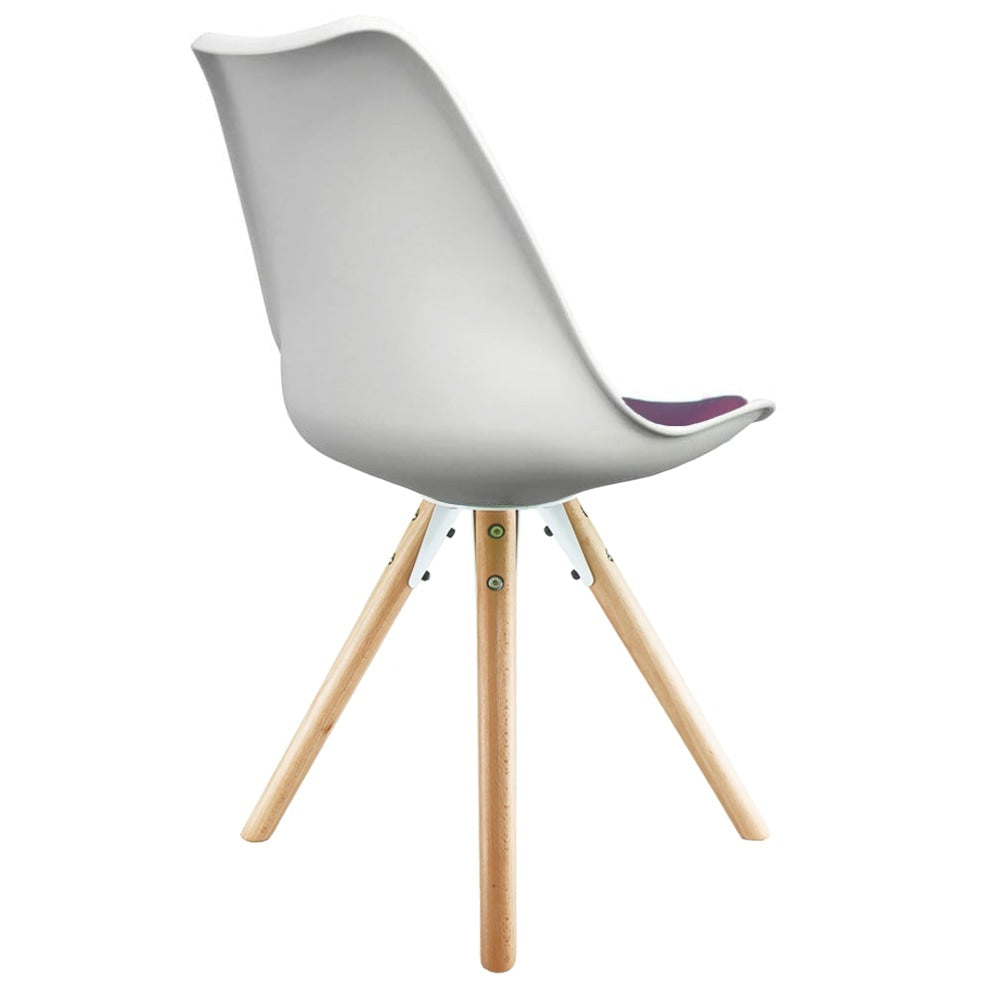 Soho White and Aubergine Purple Plastic Dining Chair with Pyramid Light Wood Legs