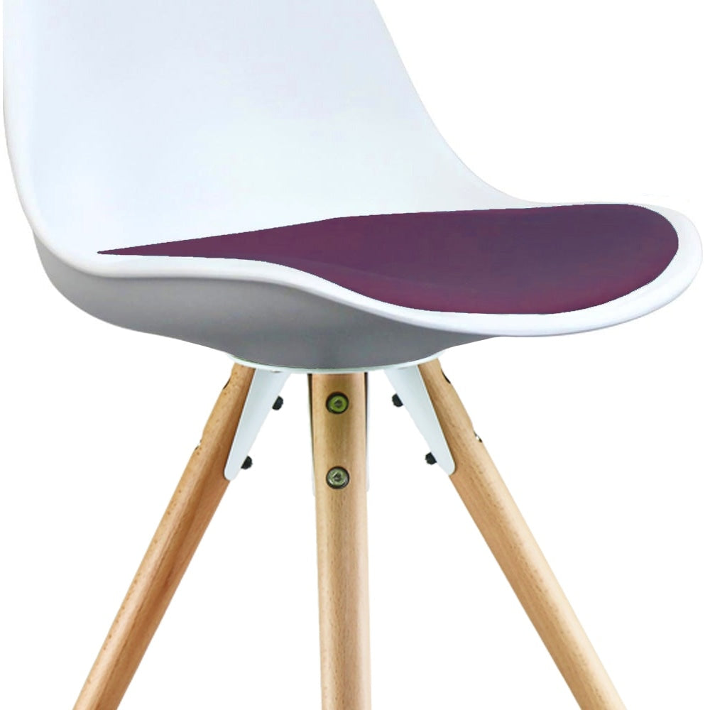 Soho White and Aubergine Purple Plastic Dining Chair with Pyramid Light Wood Legs