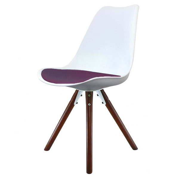Soho White & Aubergine Purple Plastic Dining Chair with Pyramid Dark Wood Legs