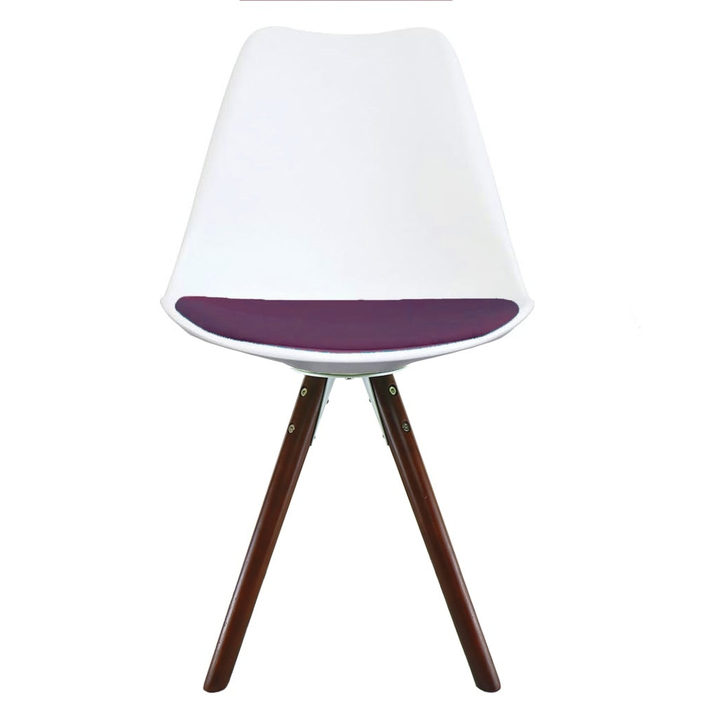 Soho White & Aubergine Purple Plastic Dining Chair with Pyramid Dark Wood Legs