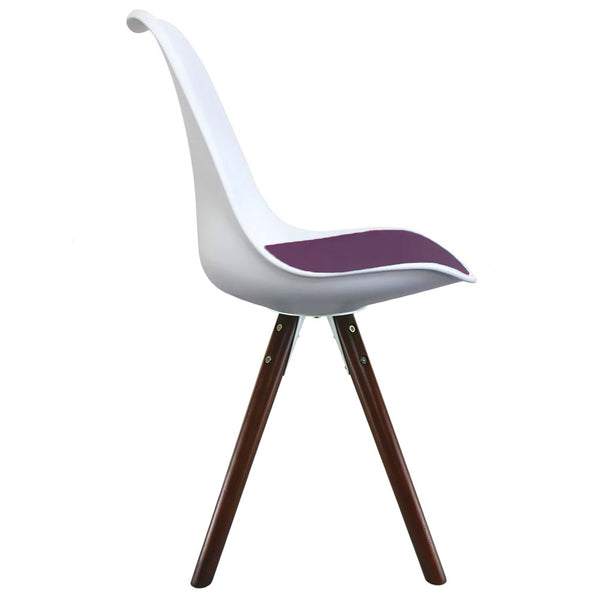Soho White & Aubergine Purple Plastic Dining Chair with Pyramid Dark Wood Legs
