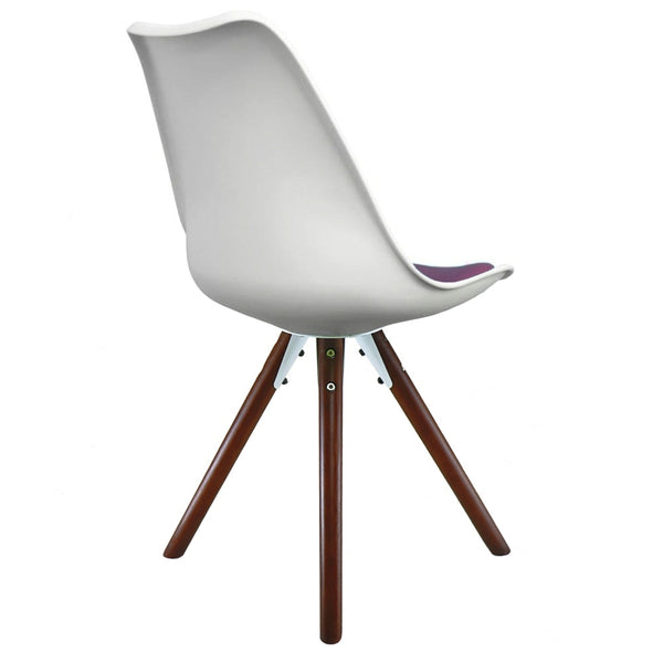 Soho White & Aubergine Purple Plastic Dining Chair with Pyramid Dark Wood Legs