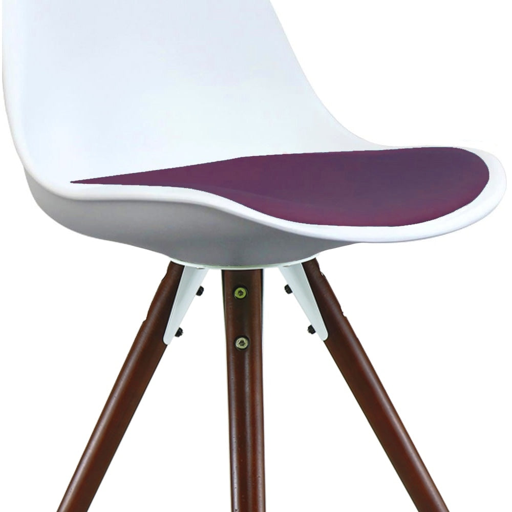 Soho White & Aubergine Purple Plastic Dining Chair with Pyramid Dark Wood Legs