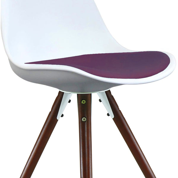 Soho White & Aubergine Purple Plastic Dining Chair with Pyramid Dark Wood Legs