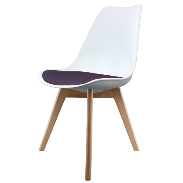 Soho White and Aubergine Purple Plastic Dining Chair with Squared Light Wood Legs