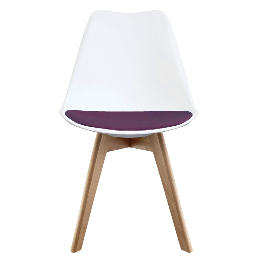 Soho White and Aubergine Purple Plastic Dining Chair with Squared Light Wood Legs