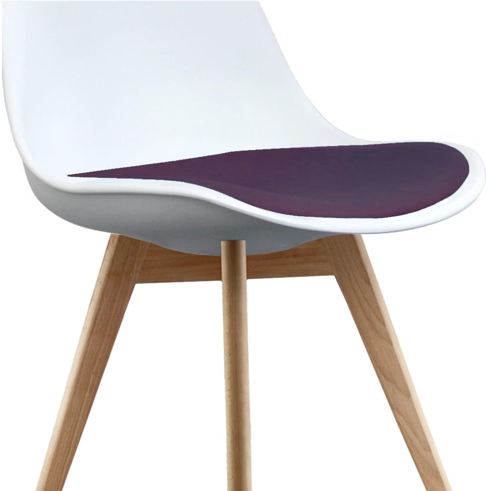 Soho White and Aubergine Purple Plastic Dining Chair with Squared Light Wood Legs