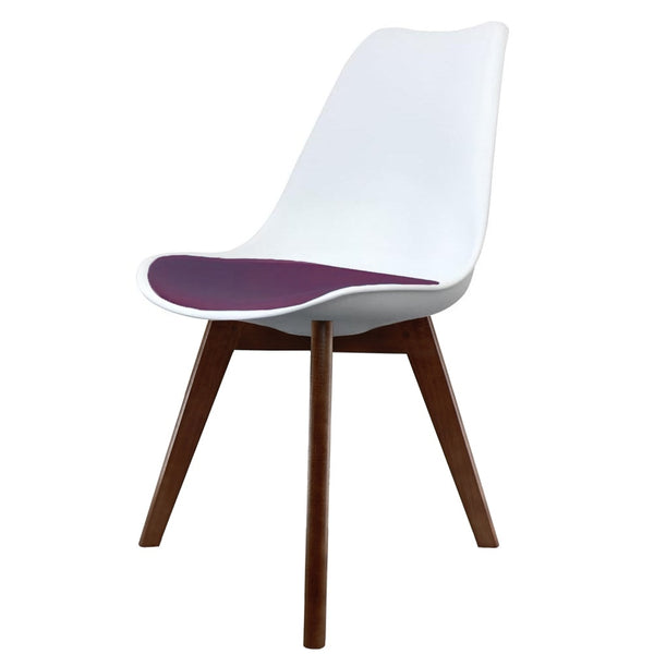Soho White and Aubergine Purple Plastic Dining Chair with Squared Dark Wood Legs