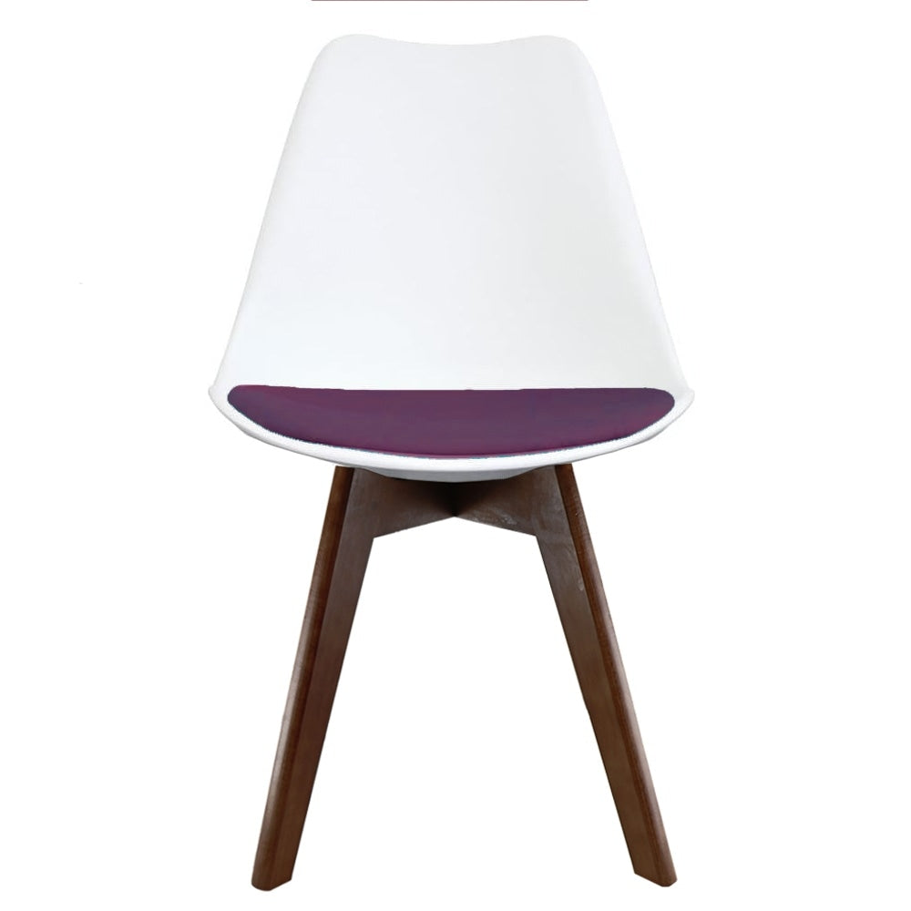 Soho White and Aubergine Purple Plastic Dining Chair with Squared Dark Wood Legs
