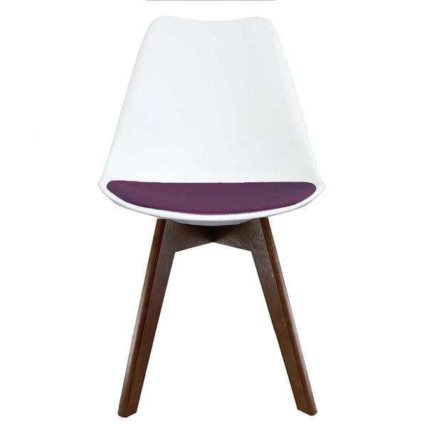 Soho White and Aubergine Purple Plastic Dining Chair with Squared Dark Wood Legs