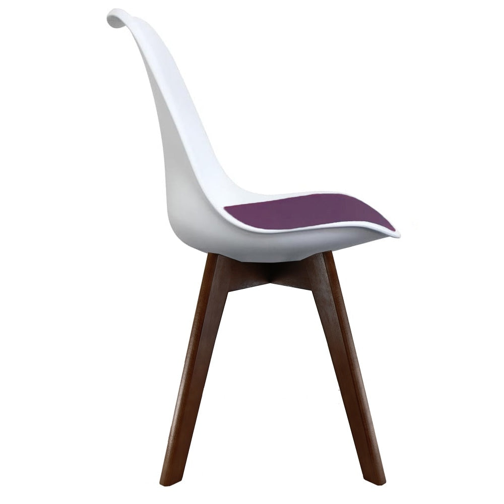 Soho White and Aubergine Purple Plastic Dining Chair with Squared Dark Wood Legs