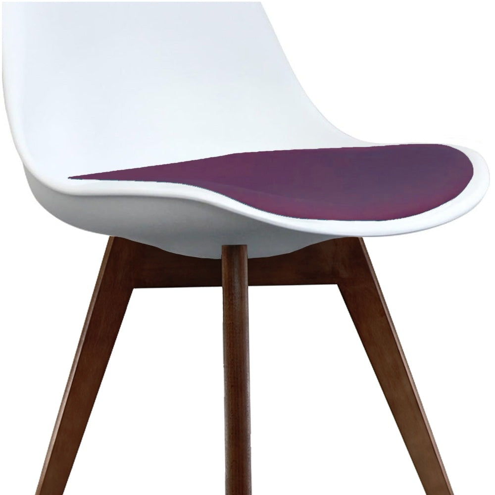 Soho White and Aubergine Purple Plastic Dining Chair with Squared Dark Wood Legs