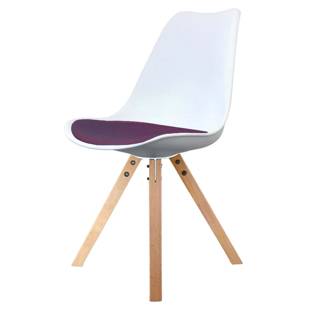 Soho White and Aubergine Purple Plastic Dining Chair with Square Pyramid Light Wood Legs