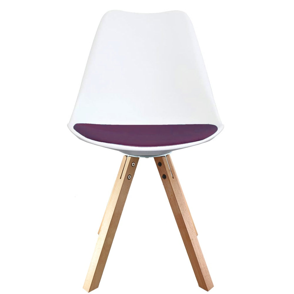 Soho White and Aubergine Purple Plastic Dining Chair with Square Pyramid Light Wood Legs