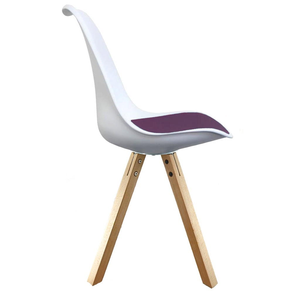 Soho White and Aubergine Purple Plastic Dining Chair with Square Pyramid Light Wood Legs