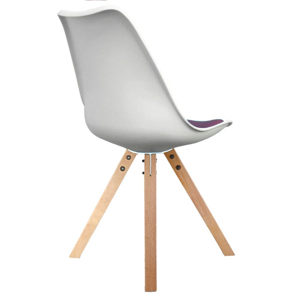 Soho White and Aubergine Purple Plastic Dining Chair with Square Pyramid Light Wood Legs