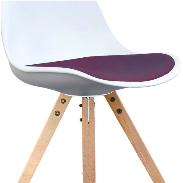 Soho White and Aubergine Purple Plastic Dining Chair with Square Pyramid Light Wood Legs