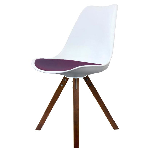 Soho White and Aubergine Purple Plastic Dining Chair with Square Pyramid Dark Wood Legs