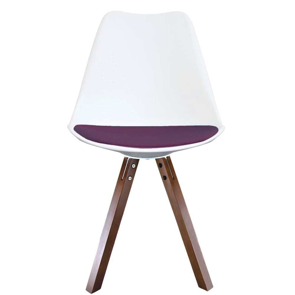 Soho White and Aubergine Purple Plastic Dining Chair with Square Pyramid Dark Wood Legs