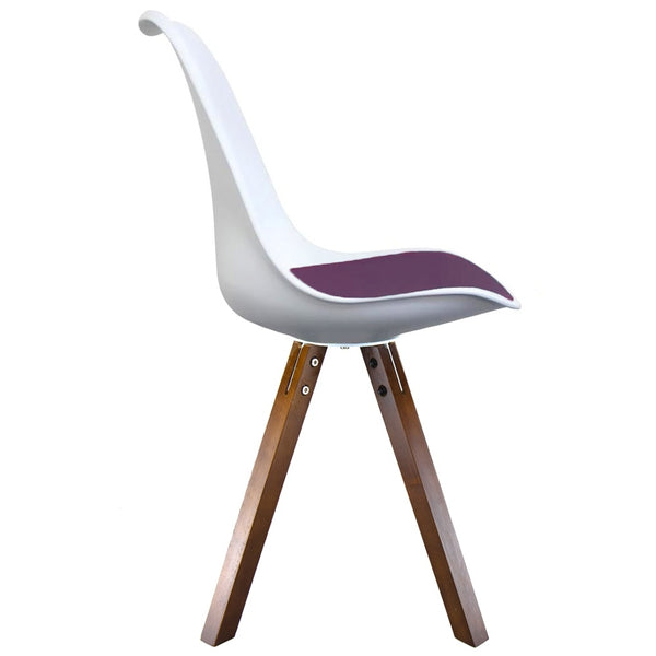 Soho White and Aubergine Purple Plastic Dining Chair with Square Pyramid Dark Wood Legs