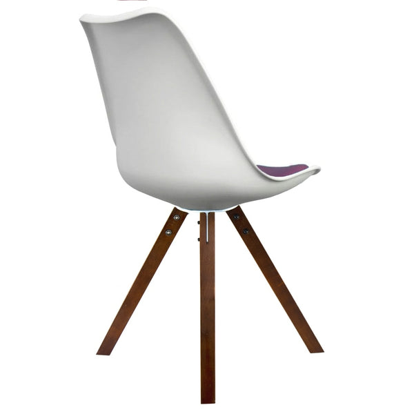 Soho White and Aubergine Purple Plastic Dining Chair with Square Pyramid Dark Wood Legs