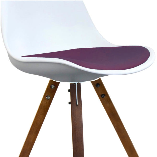 Soho White and Aubergine Purple Plastic Dining Chair with Square Pyramid Dark Wood Legs
