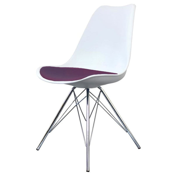 Soho White and Aubergine Purple Plastic Dining Chair with Chrome Metal Legs