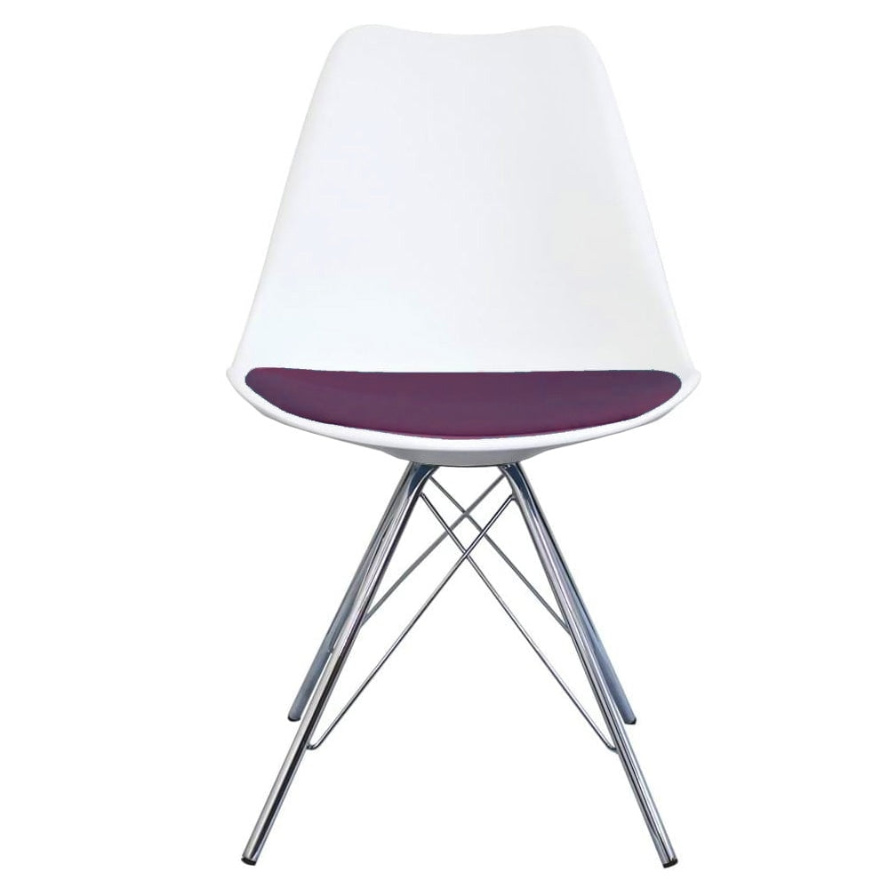 Soho White and Aubergine Purple Plastic Dining Chair with Chrome Metal Legs