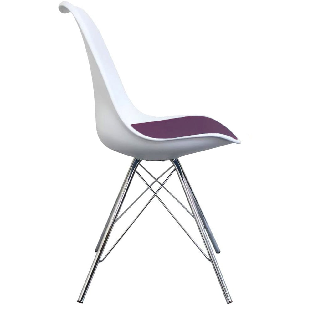Soho White and Aubergine Purple Plastic Dining Chair with Chrome Metal Legs