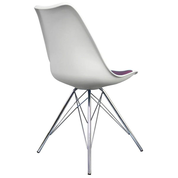 Soho White and Aubergine Purple Plastic Dining Chair with Chrome Metal Legs