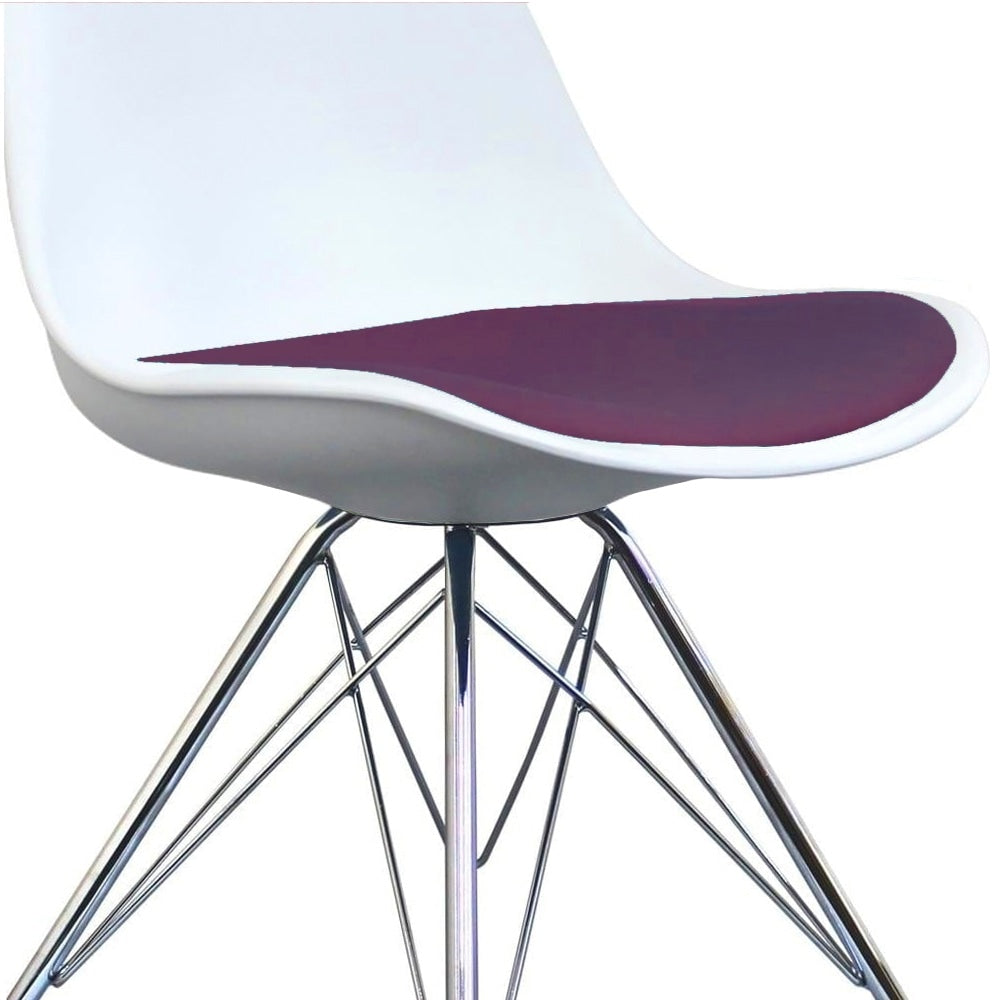 Soho White and Aubergine Purple Plastic Dining Chair with Chrome Metal Legs