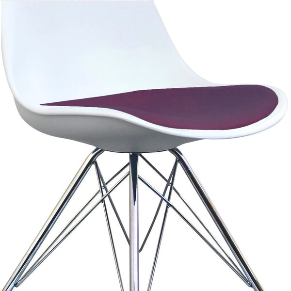 Soho White and Aubergine Purple Plastic Dining Chair with Chrome Metal Legs