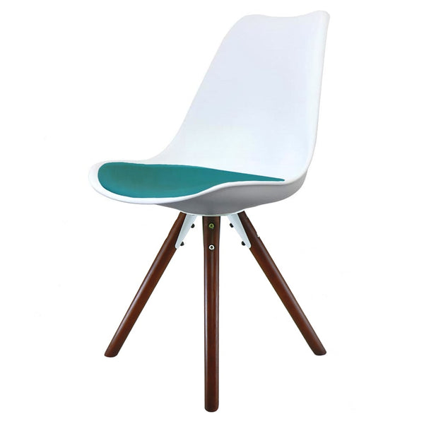 Soho White and Teal Dining Chair with Pyramid Dark Wood Legs