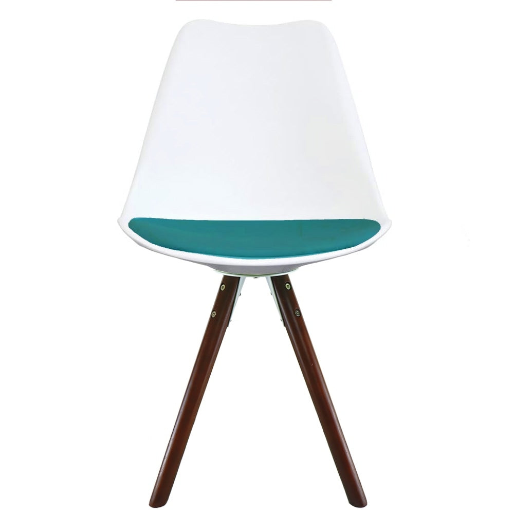 Soho White and Teal Dining Chair with Pyramid Dark Wood Legs