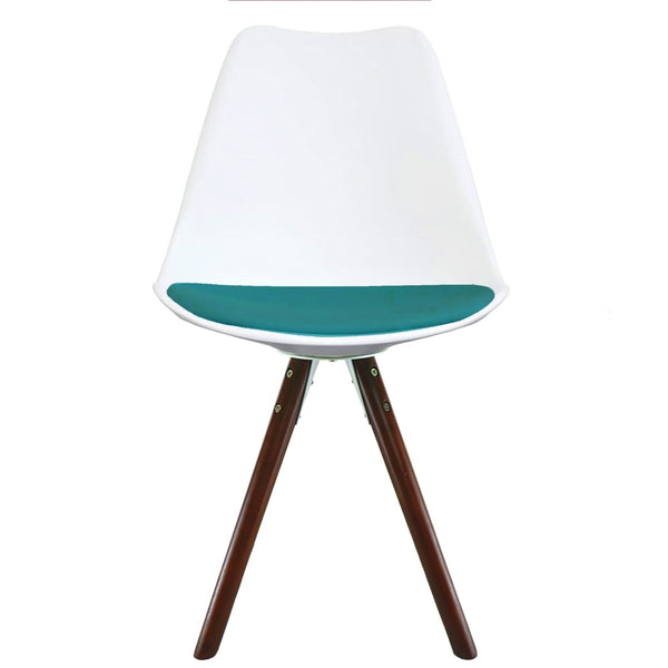 Soho White and Teal Dining Chair with Pyramid Dark Wood Legs